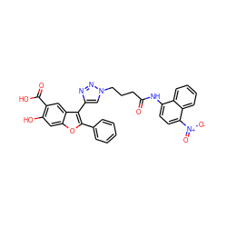 O=C(CCCn1cc(-c2c(-c3ccccc3)oc3cc(O)c(C(=O)O)cc23)nn1)Nc1ccc([N+](=O)[O-])c2ccccc12 ZINC000066101838