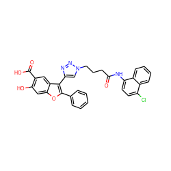 O=C(CCCn1cc(-c2c(-c3ccccc3)oc3cc(O)c(C(=O)O)cc23)nn1)Nc1ccc(Cl)c2ccccc12 ZINC000066112014