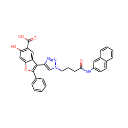 O=C(CCCn1cc(-c2c(-c3ccccc3)oc3cc(O)c(C(=O)O)cc23)nn1)Nc1ccc2ccccc2c1 ZINC000066112085