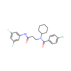 O=C(CCN(C(=O)c1ccc(Cl)cc1)C1CCCCC1)Nc1cc(F)cc(F)c1 ZINC000072128565