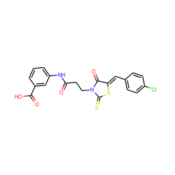 O=C(CCN1C(=O)/C(=C/c2ccc(Cl)cc2)SC1=S)Nc1cccc(C(=O)O)c1 ZINC000001186609