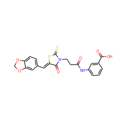 O=C(CCN1C(=O)/C(=C/c2ccc3c(c2)OCO3)SC1=S)Nc1cccc(C(=O)O)c1 ZINC000001767771