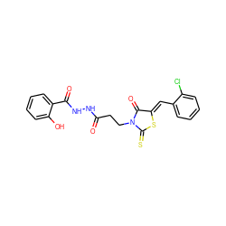 O=C(CCN1C(=O)/C(=C/c2ccccc2Cl)SC1=S)NNC(=O)c1ccccc1O ZINC000001774909