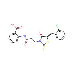 O=C(CCN1C(=O)/C(=C/c2ccccc2Cl)SC1=S)Nc1ccccc1C(=O)O ZINC000002307251