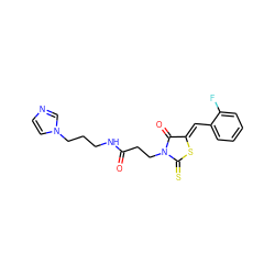 O=C(CCN1C(=O)/C(=C/c2ccccc2F)SC1=S)NCCCn1ccnc1 ZINC000006660893