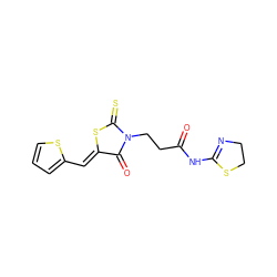 O=C(CCN1C(=O)/C(=C/c2cccs2)SC1=S)NC1=NCCS1 ZINC000001798895