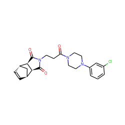 O=C(CCN1C(=O)[C@H]2[C@H]3C=C[C@@H](C3)[C@H]2C1=O)N1CCN(c2cccc(Cl)c2)CC1 ZINC000101958176