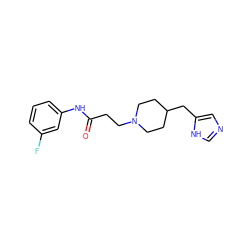 O=C(CCN1CCC(Cc2cnc[nH]2)CC1)Nc1cccc(F)c1 ZINC000003919873