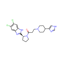 O=C(CCN1CCC(c2c[nH]cn2)CC1)N1CCC[C@H]1c1nc2cc(Cl)c(Cl)cc2[nH]1 ZINC000066078727