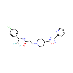 O=C(CCN1CCC(c2nc(-c3ccccn3)no2)CC1)N[C@@H](c1ccc(Cl)cc1)C(F)F ZINC000073222588