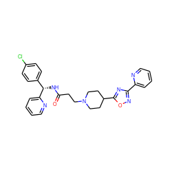 O=C(CCN1CCC(c2nc(-c3ccccn3)no2)CC1)N[C@@H](c1ccc(Cl)cc1)c1ccccn1 ZINC000082157629