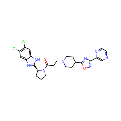 O=C(CCN1CCC(c2nc(-c3cnccn3)no2)CC1)N1CCC[C@H]1c1nc2cc(Cl)c(Cl)cc2[nH]1 ZINC000066104998