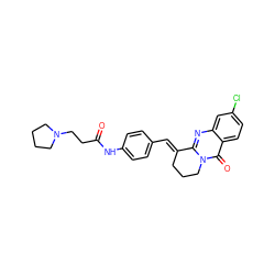 O=C(CCN1CCCC1)Nc1ccc(/C=C2\CCCn3c2nc2cc(Cl)ccc2c3=O)cc1 ZINC000084633320