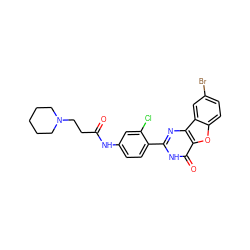 O=C(CCN1CCCCC1)Nc1ccc(-c2nc3c(oc4ccc(Br)cc43)c(=O)[nH]2)c(Cl)c1 ZINC000084708253