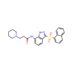 O=C(CCN1CCCCC1)Nc1cccc2c(S(=O)(=O)c3cccc4ccccc34)n[nH]c12 ZINC000066112127