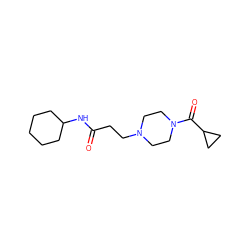 O=C(CCN1CCN(C(=O)C2CC2)CC1)NC1CCCCC1 ZINC000096271343