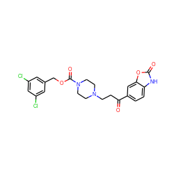 O=C(CCN1CCN(C(=O)OCc2cc(Cl)cc(Cl)c2)CC1)c1ccc2[nH]c(=O)oc2c1 ZINC000059263715