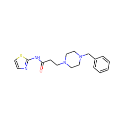 O=C(CCN1CCN(Cc2ccccc2)CC1)Nc1nccs1 ZINC000019372191