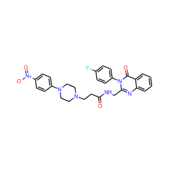 O=C(CCN1CCN(c2ccc([N+](=O)[O-])cc2)CC1)NCc1nc2ccccc2c(=O)n1-c1ccc(F)cc1 ZINC000029123745