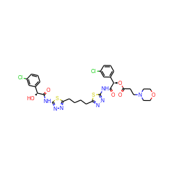 O=C(CCN1CCOCC1)O[C@@H](C(=O)Nc1nnc(CCCCc2nnc(NC(=O)[C@@H](O)c3cccc(Cl)c3)s2)s1)c1cccc(Cl)c1 ZINC000169698248