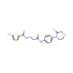 O=C(CCNC(=O)c1ccc(Cl)s1)Nc1ccc(N2CCOCC2=O)cc1 ZINC000034059722