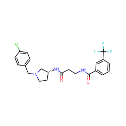 O=C(CCNC(=O)c1cccc(C(F)(F)F)c1)N[C@@H]1CCN(Cc2ccc(Cl)cc2)C1 ZINC000029125178