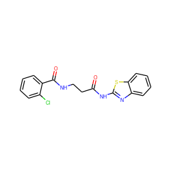 O=C(CCNC(=O)c1ccccc1Cl)Nc1nc2ccccc2s1 ZINC000003364308