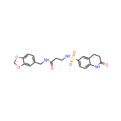 O=C(CCNS(=O)(=O)c1ccc2c(c1)CCC(=O)N2)NCc1ccc2c(c1)OCO2 ZINC000004035279