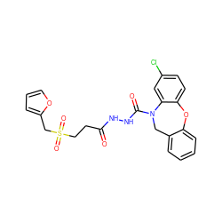 O=C(CCS(=O)(=O)Cc1ccco1)NNC(=O)N1Cc2ccccc2Oc2ccc(Cl)cc21 ZINC000027559277