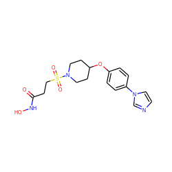 O=C(CCS(=O)(=O)N1CCC(Oc2ccc(-n3ccnc3)cc2)CC1)NO ZINC000028527790