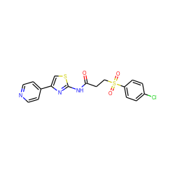 O=C(CCS(=O)(=O)c1ccc(Cl)cc1)Nc1nc(-c2ccncc2)cs1 ZINC000004303277