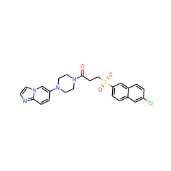 O=C(CCS(=O)(=O)c1ccc2cc(Cl)ccc2c1)N1CCN(c2ccc3nccn3c2)CC1 ZINC000029056379