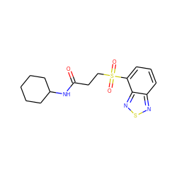 O=C(CCS(=O)(=O)c1cccc2nsnc12)NC1CCCCC1 ZINC000002496250