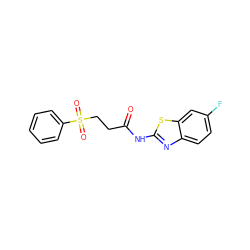 O=C(CCS(=O)(=O)c1ccccc1)Nc1nc2ccc(F)cc2s1 ZINC000004348049