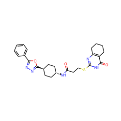 O=C(CCSc1nc2c(c(=O)[nH]1)CCCC2)N[C@H]1CC[C@H](c2nnc(-c3ccccc3)o2)CC1 ZINC000299847019