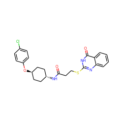 O=C(CCSc1nc2ccccc2c(=O)[nH]1)N[C@H]1CC[C@H](Oc2ccc(Cl)cc2)CC1 ZINC000299847003