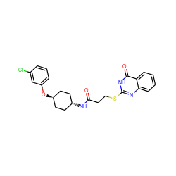 O=C(CCSc1nc2ccccc2c(=O)[nH]1)N[C@H]1CC[C@H](Oc2cccc(Cl)c2)CC1 ZINC000299847107