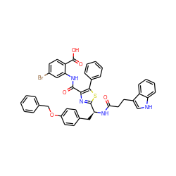 O=C(CCc1c[nH]c2ccccc12)N[C@@H](Cc1ccc(OCc2ccccc2)cc1)c1nc(C(=O)Nc2cc(Br)ccc2C(=O)O)c(-c2ccccc2)s1 ZINC000096285490