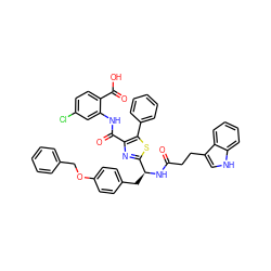 O=C(CCc1c[nH]c2ccccc12)N[C@@H](Cc1ccc(OCc2ccccc2)cc1)c1nc(C(=O)Nc2cc(Cl)ccc2C(=O)O)c(-c2ccccc2)s1 ZINC000096285491