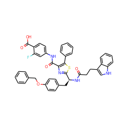 O=C(CCc1c[nH]c2ccccc12)N[C@@H](Cc1ccc(OCc2ccccc2)cc1)c1nc(C(=O)Nc2ccc(C(=O)O)c(F)c2)c(-c2ccccc2)s1 ZINC000096285487