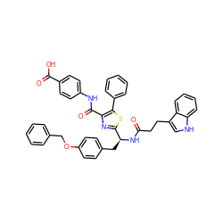 O=C(CCc1c[nH]c2ccccc12)N[C@@H](Cc1ccc(OCc2ccccc2)cc1)c1nc(C(=O)Nc2ccc(C(=O)O)cc2)c(-c2ccccc2)s1 ZINC000096285494