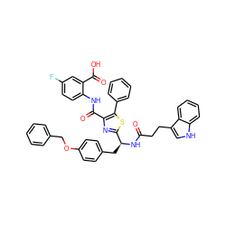 O=C(CCc1c[nH]c2ccccc12)N[C@@H](Cc1ccc(OCc2ccccc2)cc1)c1nc(C(=O)Nc2ccc(F)cc2C(=O)O)c(-c2ccccc2)s1 ZINC000096285492