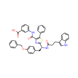 O=C(CCc1c[nH]c2ccccc12)N[C@@H](Cc1ccc(OCc2ccccc2)cc1)c1nc(C(=O)Nc2cccc(C(=O)O)c2)c(-c2ccccc2)s1 ZINC000096285485