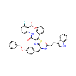 O=C(CCc1c[nH]c2ccccc12)N[C@@H](Cc1ccc(OCc2ccccc2)cc1)c1nc(C(=O)Nc2cccc(F)c2C(=O)O)c(-c2ccccc2)s1 ZINC000096285493