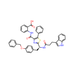 O=C(CCc1c[nH]c2ccccc12)N[C@@H](Cc1ccc(OCc2ccccc2)cc1)c1nc(C(=O)Nc2ccccc2C(=O)O)c(-c2ccccc2)s1 ZINC000096285495