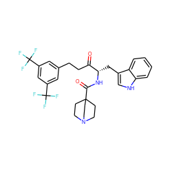 O=C(CCc1cc(C(F)(F)F)cc(C(F)(F)F)c1)[C@H](Cc1c[nH]c2ccccc12)NC(=O)C12CCN(CC1)CC2 ZINC000001483533