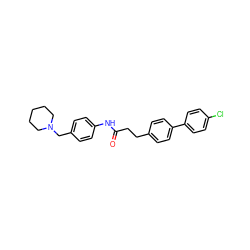 O=C(CCc1ccc(-c2ccc(Cl)cc2)cc1)Nc1ccc(CN2CCCCC2)cc1 ZINC000166356394