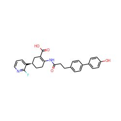 O=C(CCc1ccc(-c2ccc(O)cc2)cc1)NC1=C(C(=O)O)C[C@H](c2cccnc2F)CC1 ZINC000049048220