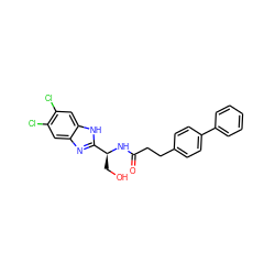 O=C(CCc1ccc(-c2ccccc2)cc1)N[C@@H](CO)c1nc2cc(Cl)c(Cl)cc2[nH]1 ZINC000082152418