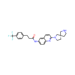 O=C(CCc1ccc(C(F)(F)F)cc1)Nc1ccc2nc(N3CC[C@]4(CCNC4)C3)ccc2c1 ZINC000036351936